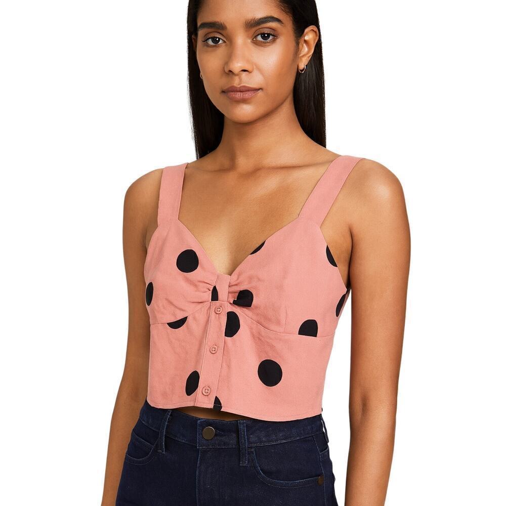 BB Dakota Pink Polka Dot Button Front Crop Top Sleeveless Size Large NWT